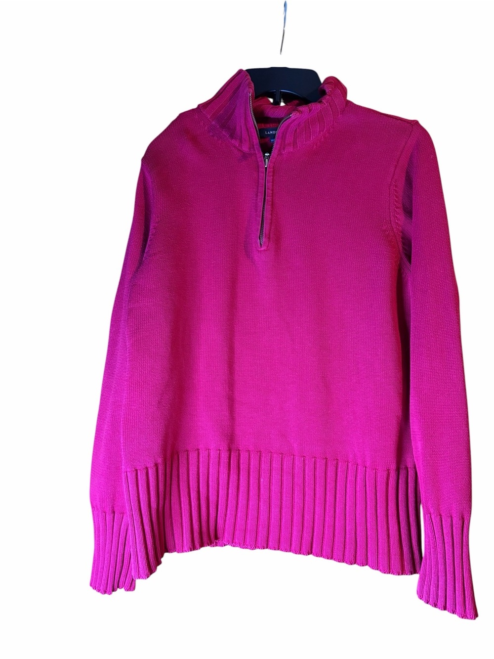 Lands’ End Women’s Large Hot Pink Quarter Zip Knit Sweater